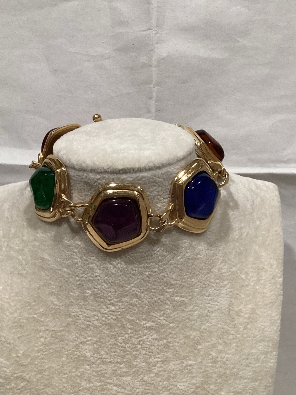 Avon Gold-Tone Bracelet with Blue, Green, Purple and Amber Stones